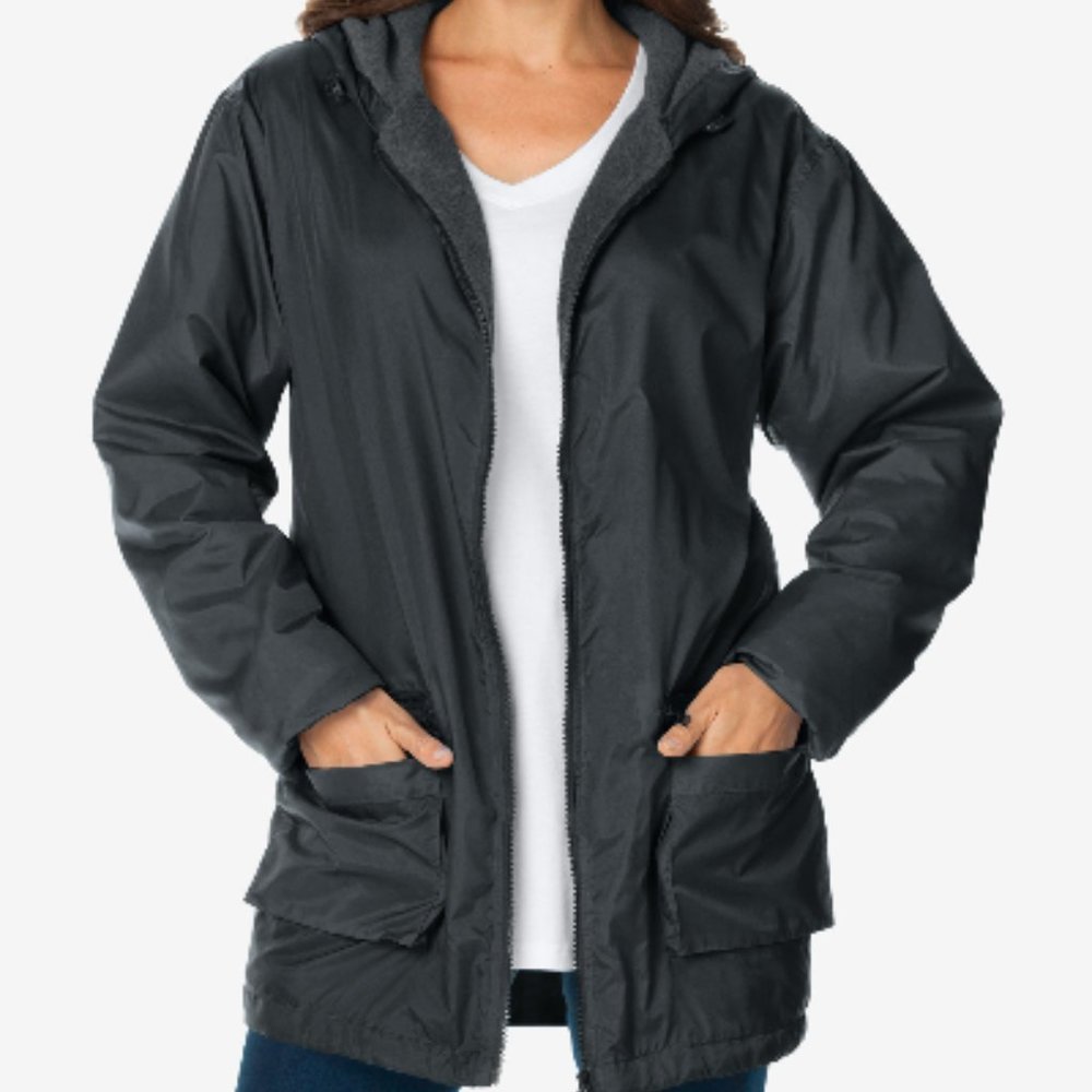 Roaman's Nylon Fleece lined Jacket Black 1X
